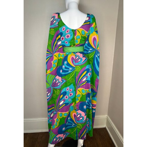 Vintage 1960s Psychedelic Butterfly Maxi Dress Alice Polynesian Fashions Size XS - Picture 4 of 13